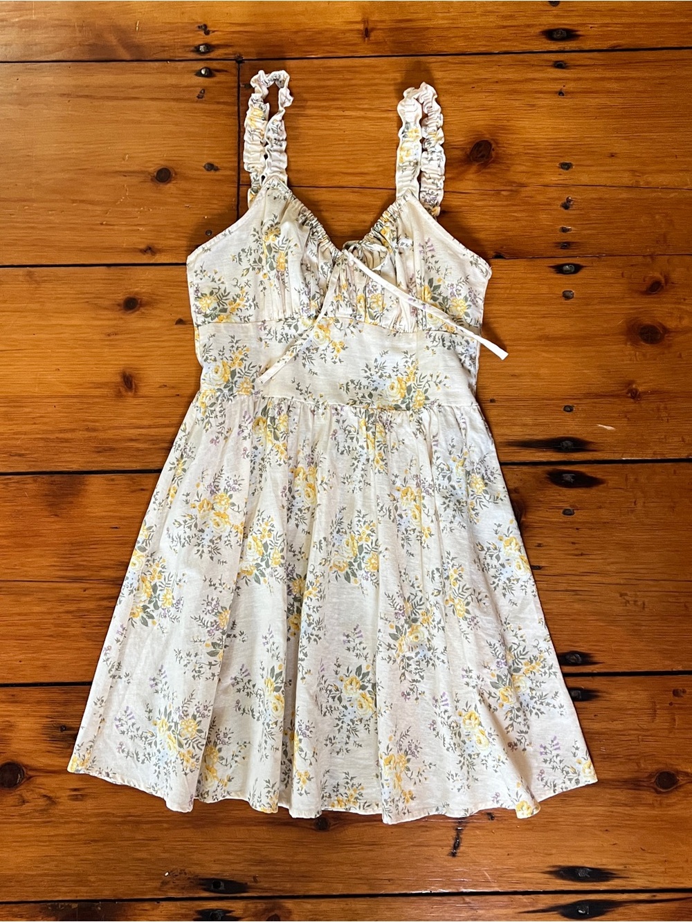 Lucky Brand Floral Cami Skater Sundress Cream Yellow Size XS Smocked Back
